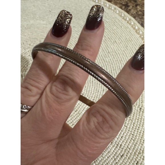 Vintage Bangle Bracelet Textured Edge Metallic Copper Brown Tone - Picture 4 of 10